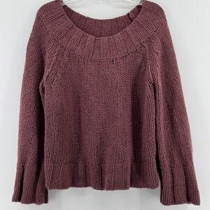 Free People Plum Purple Chunky Knit Crop Cotton Blend Scoop Neck Sweater Medium‎